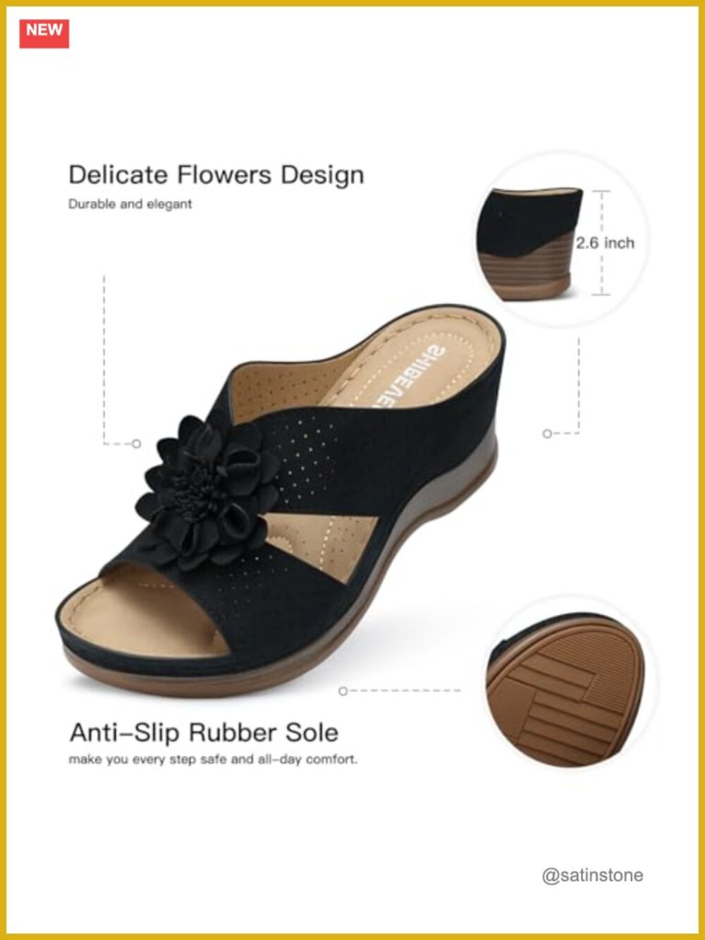 Wedge Sandals with Arch Support, Bohemian Floral Slip-On, Comfortable Dressy - Picture 4 of 6